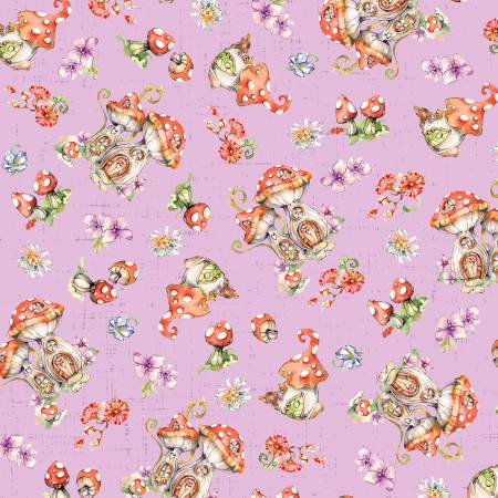 Fairy Garden Purple Mushroom Toss Fabric