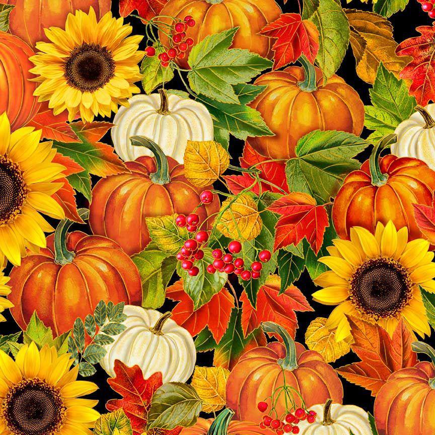 Fall Is In The Air Autumn Metallic Harvest Floral Fabric-Timeless Treasures-My Favorite Quilt Store