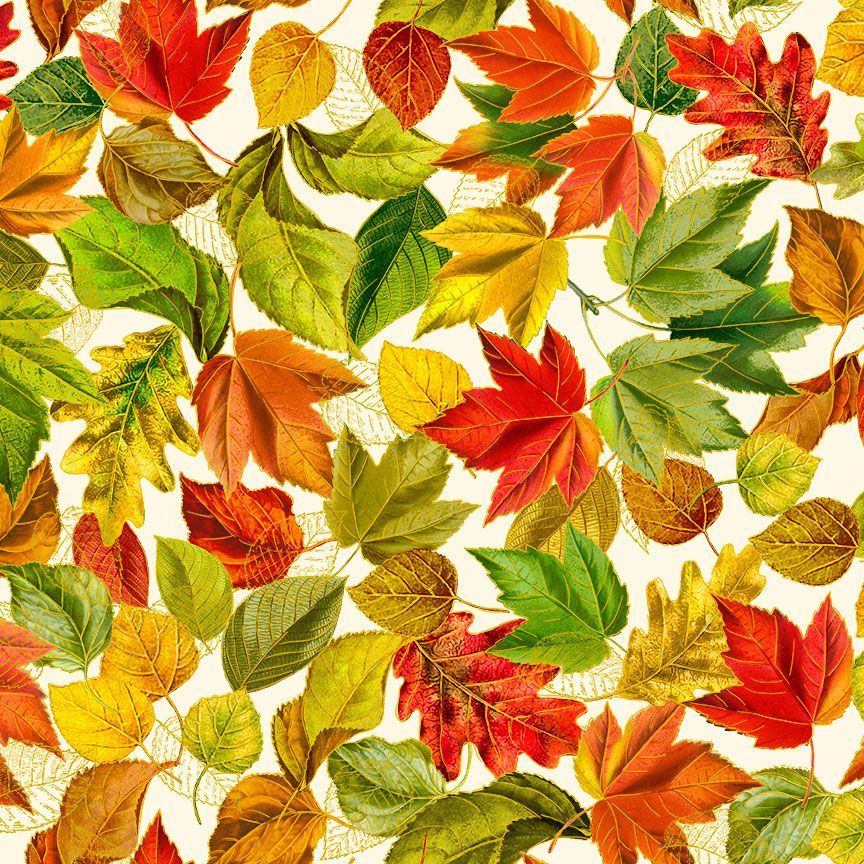 Fall Is In The Air Metallic Cream Fall Leaves Fabric-Timeless Treasures-My Favorite Quilt Store