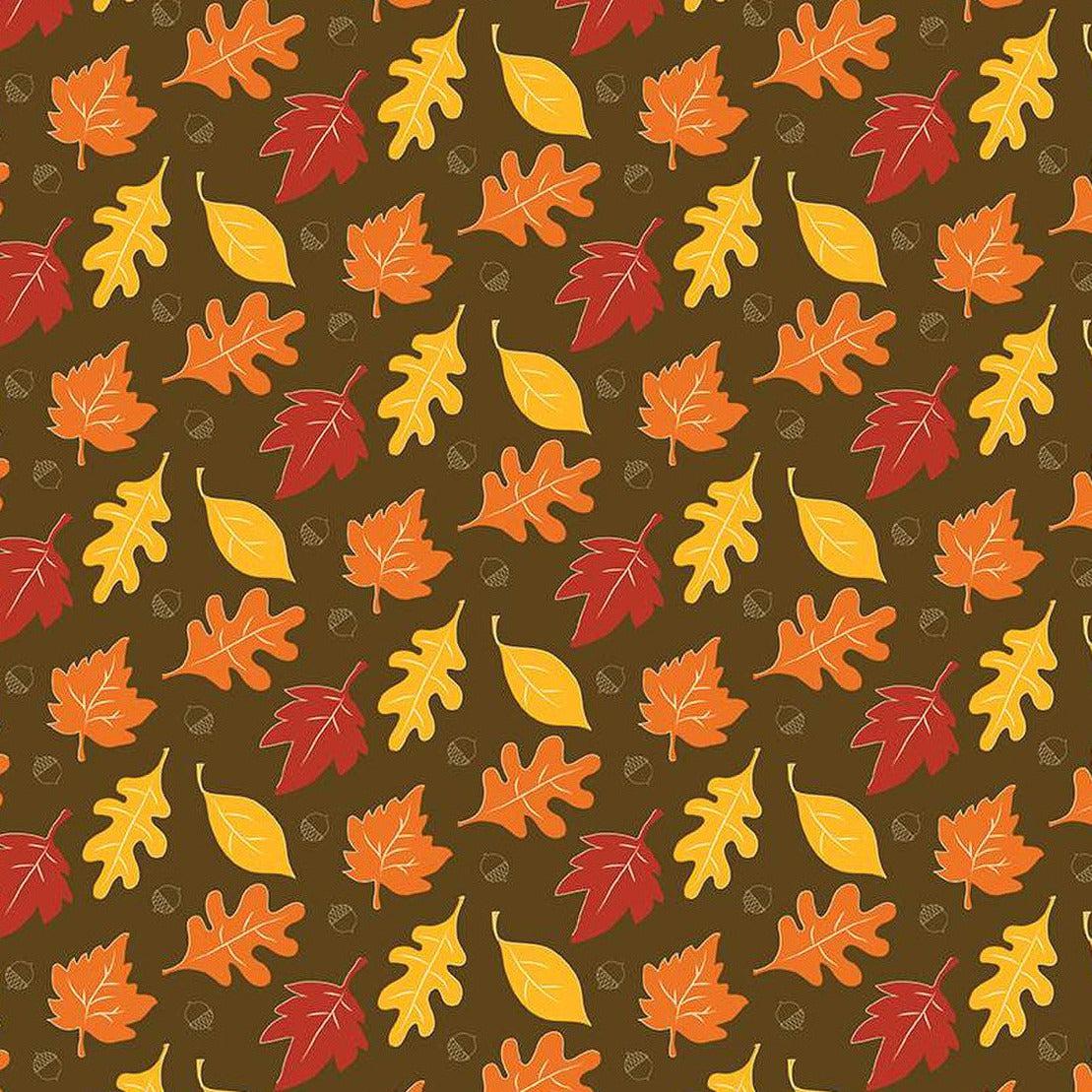 Fall's in Town Brown Leaves Fabric