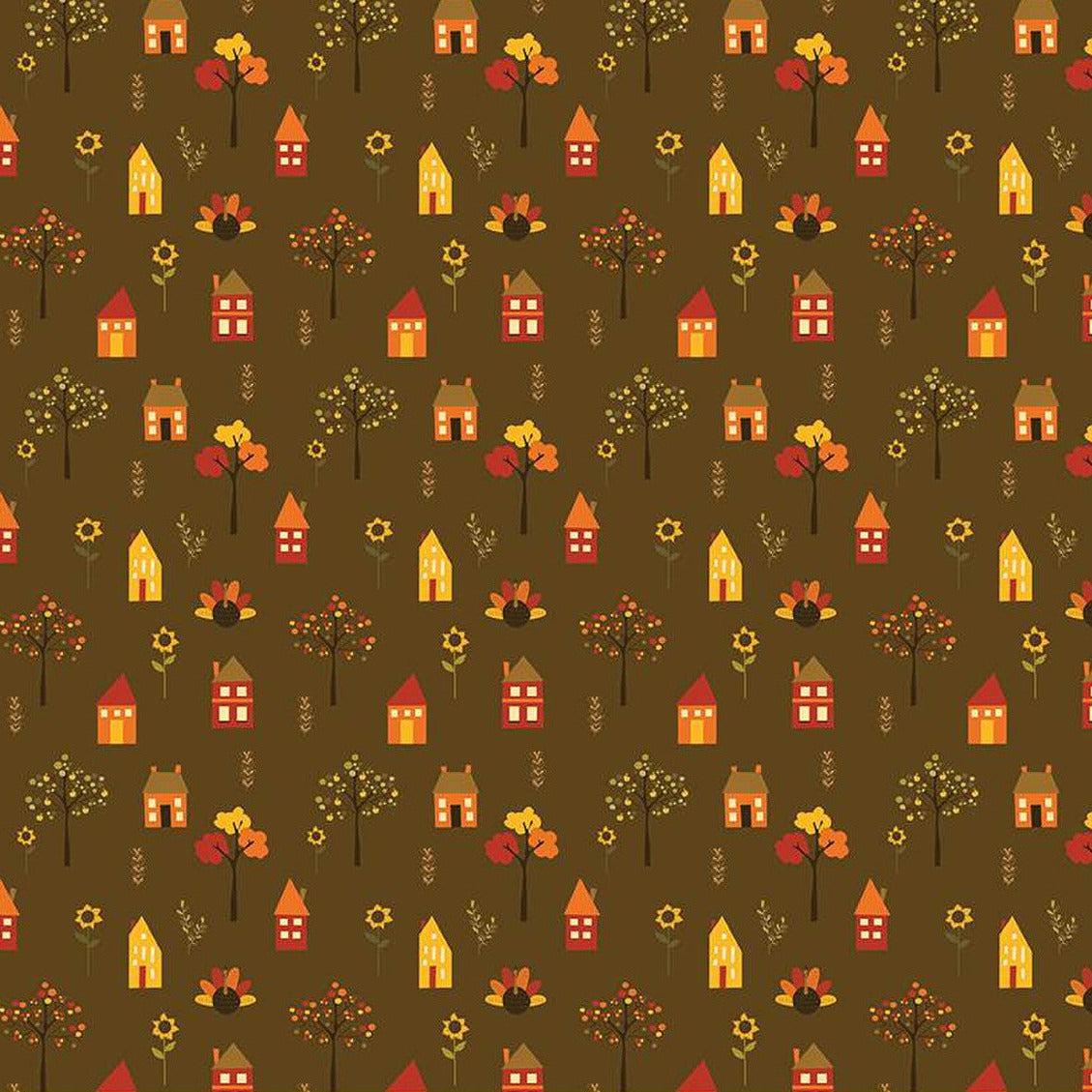 Fall's in Town Brown Village Fabric