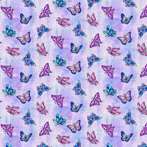 Fancy Glass Light Purple Stained Glass Butterflies Fabric