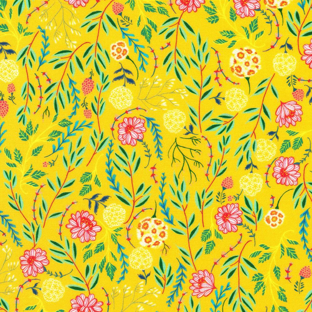 Faraway Florals Sunflower Vines Fabric-Robert Kaufman-My Favorite Quilt Store