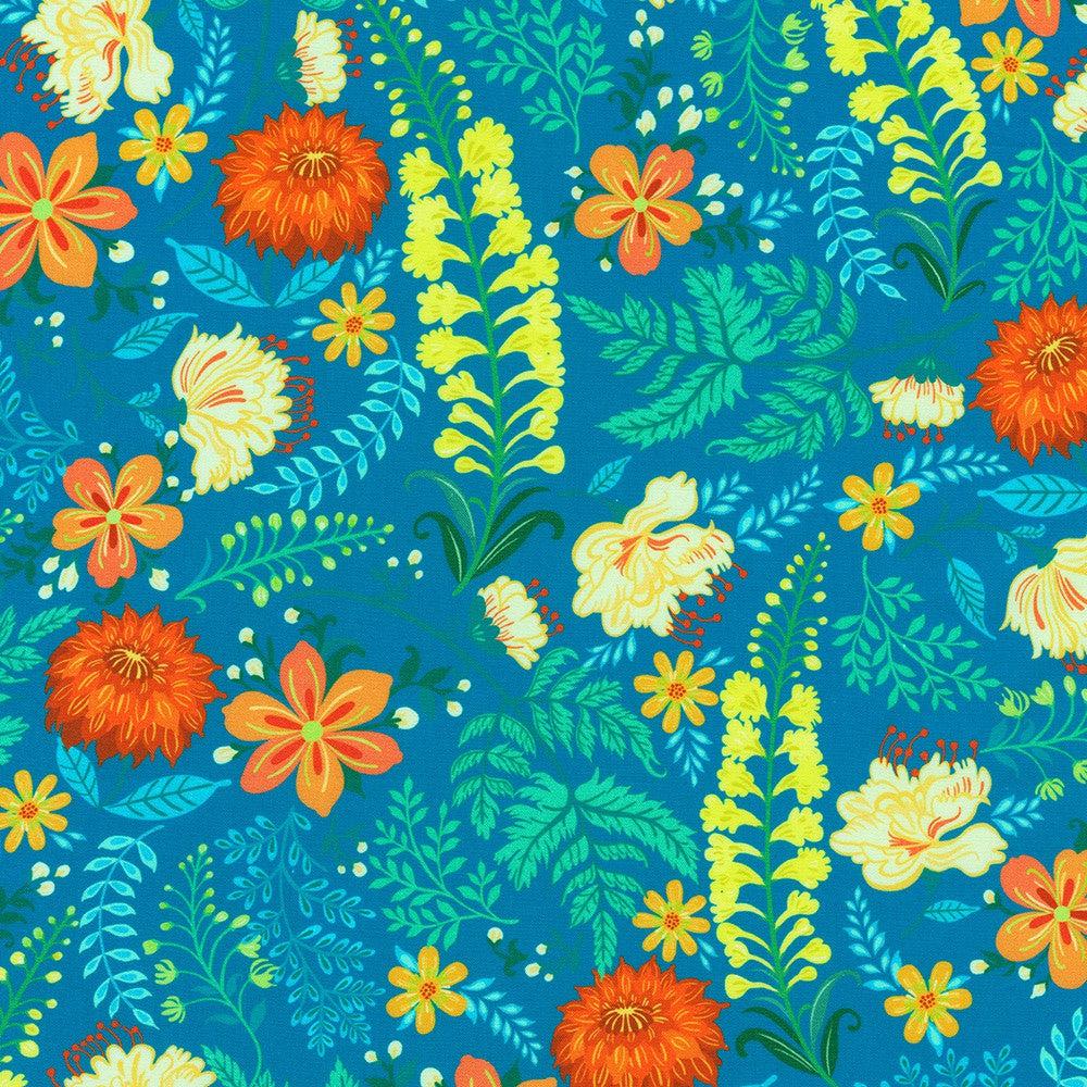 Faraway Florals Teal Blue Floral Fabric-Robert Kaufman-My Favorite Quilt Store