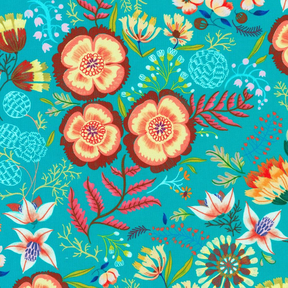 Faraway Florals Turquoise Floral Fabric-Robert Kaufman-My Favorite Quilt Store