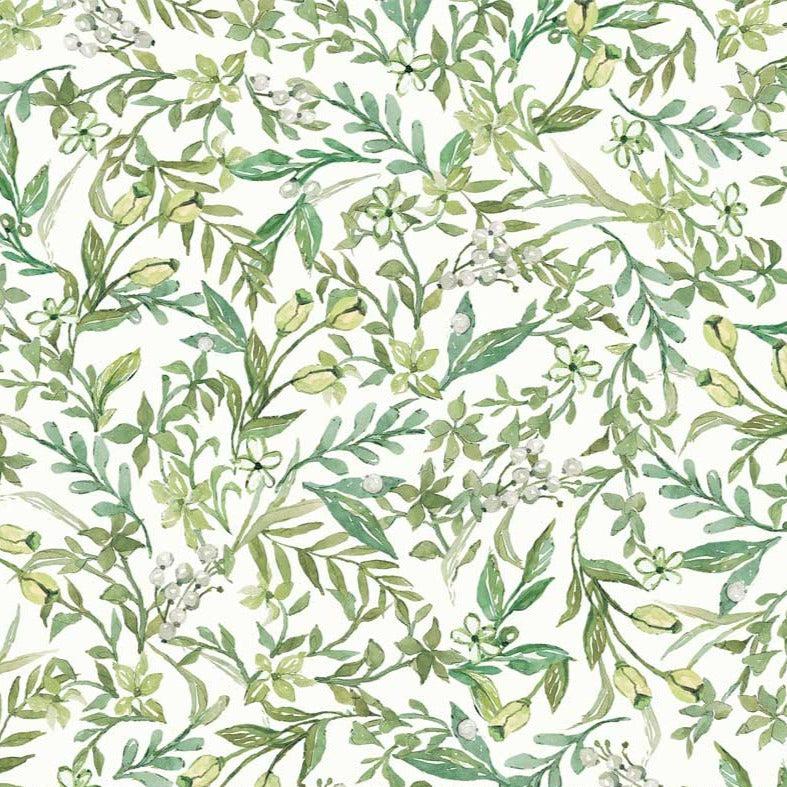 Farm View Ecru Allover Leaves Fabric