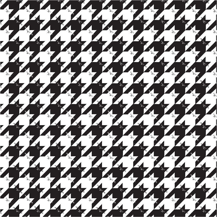 Feeline Good! Black Kitty Houndstooth Fabric