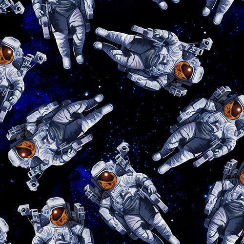 Final Frontier Black Floating Astronauts Digital Print Fabric