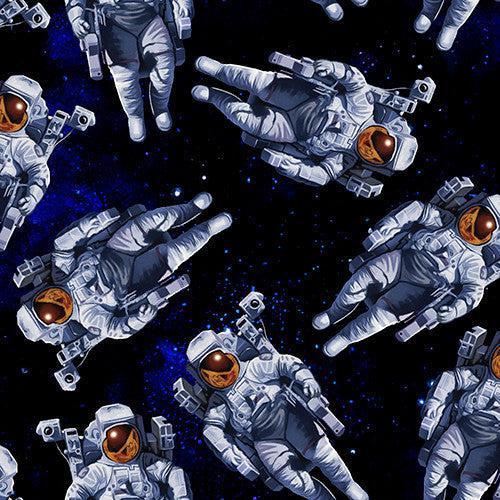 Final Frontier Black Floating Astronauts Digital Print Fabric – End of Bolt – 15″ × 44/45″