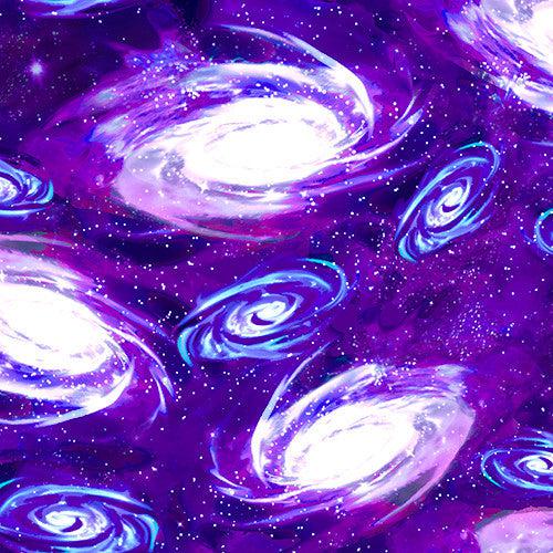 Final Frontier Purple Swirling Galaxies Digital Print Fabric