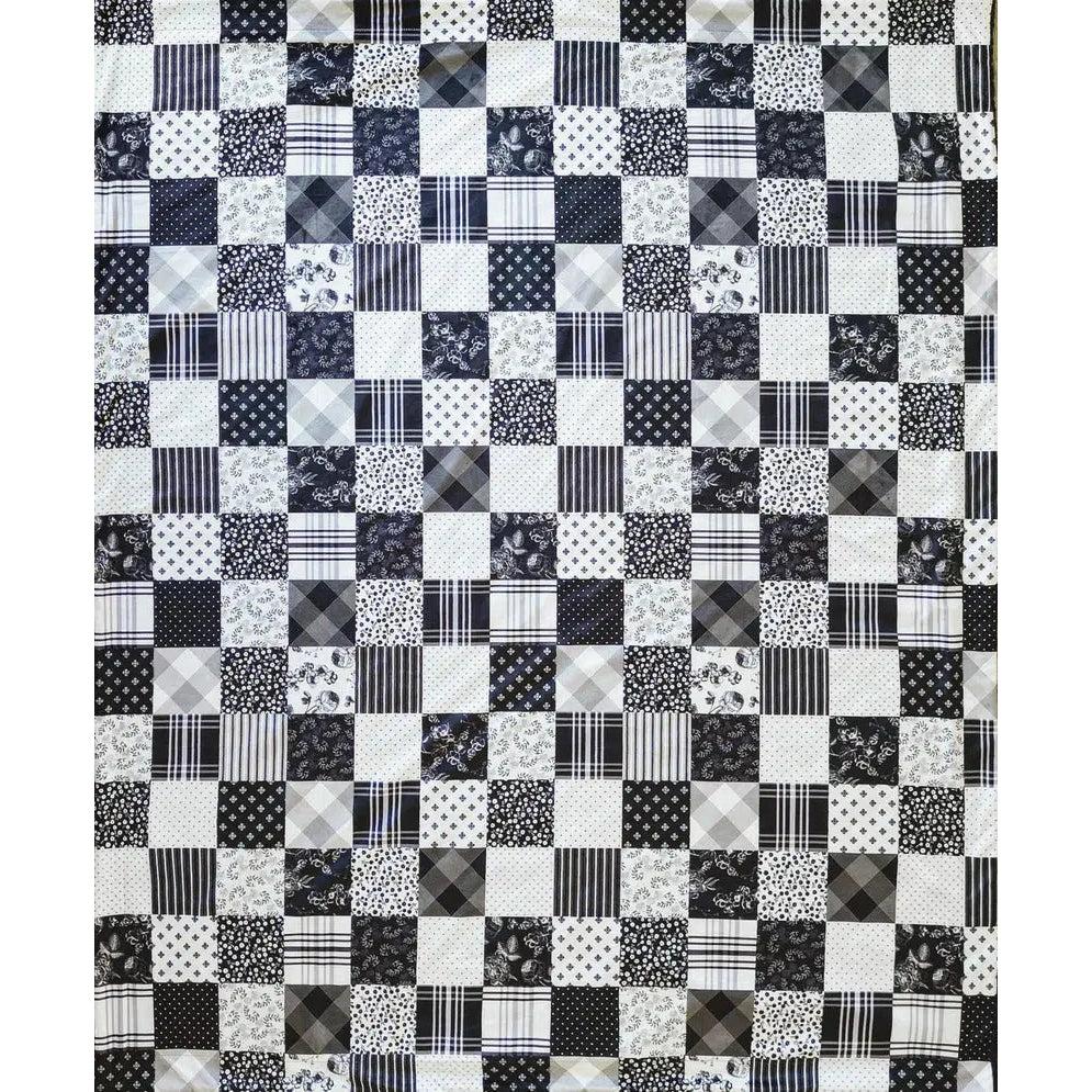 Fleur Noir Black & White Patchwork - Fully Finished Minky Blanket-Riley Blake Fabrics-My Favorite Quilt Store