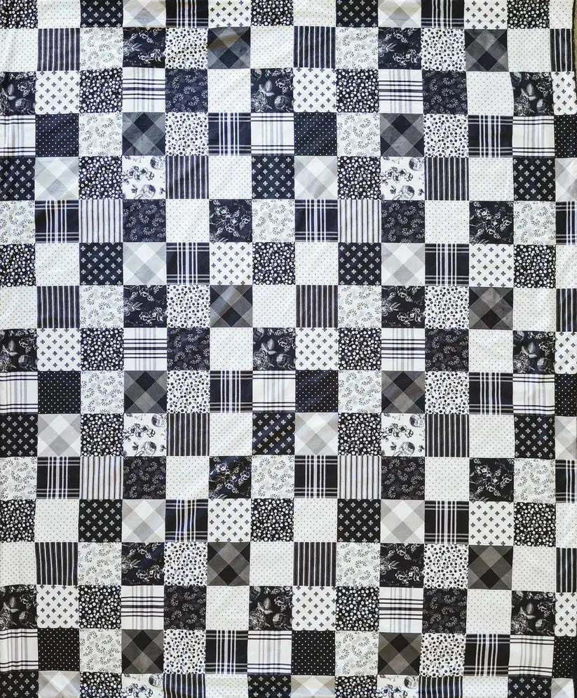 Fleur Noir Black & White Patchwork - Fully Finished Minky Blanket-Riley Blake Fabrics-My Favorite Quilt Store