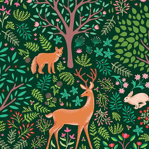 Flora & Fauna Forest Evergreen Feature Fabric-Benartex Fabrics-My Favorite Quilt Store