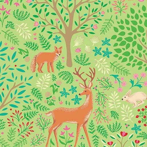 Flora & Fauna Forest Lime Feature Fabric-Benartex Fabrics-My Favorite Quilt Store