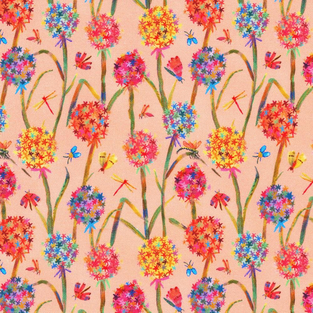 Flora and Fun Flowers Coral Fabric-Robert Kaufman-My Favorite Quilt Store