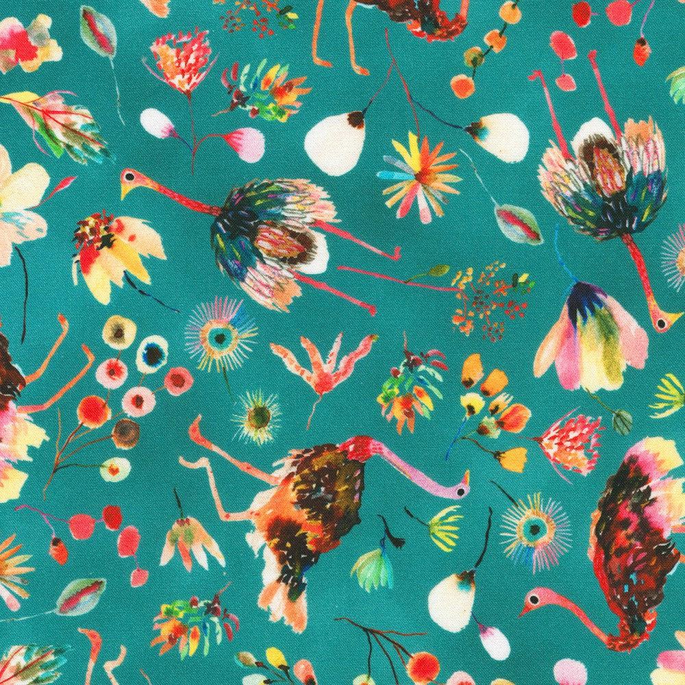 Flora and Fun Flowers Teal Fabric