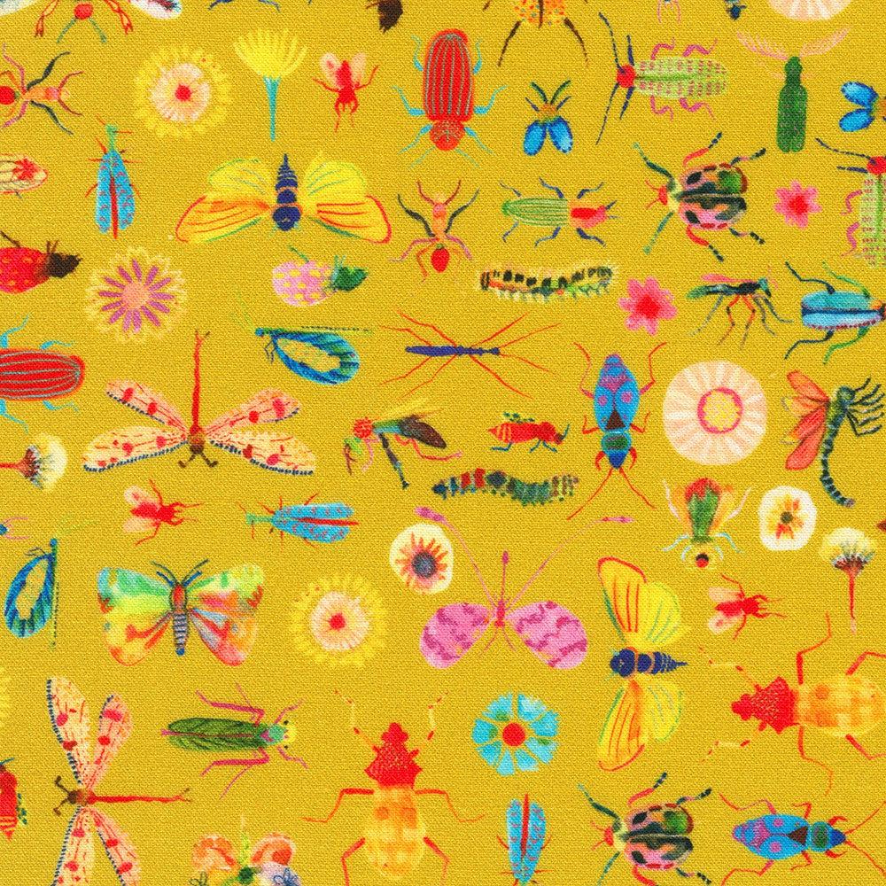 Flora and Fun Insect Mustard Fabric-Robert Kaufman-My Favorite Quilt Store