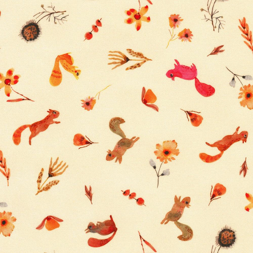 Flora and Fun Squirrel Natural Fabric-Robert Kaufman-My Favorite Quilt Store