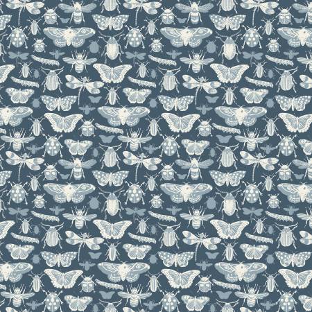 Floral Gardens Navy Insects Fabric