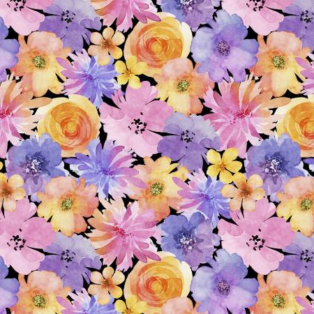 Floral Party  Black Packed Florals Fabric
