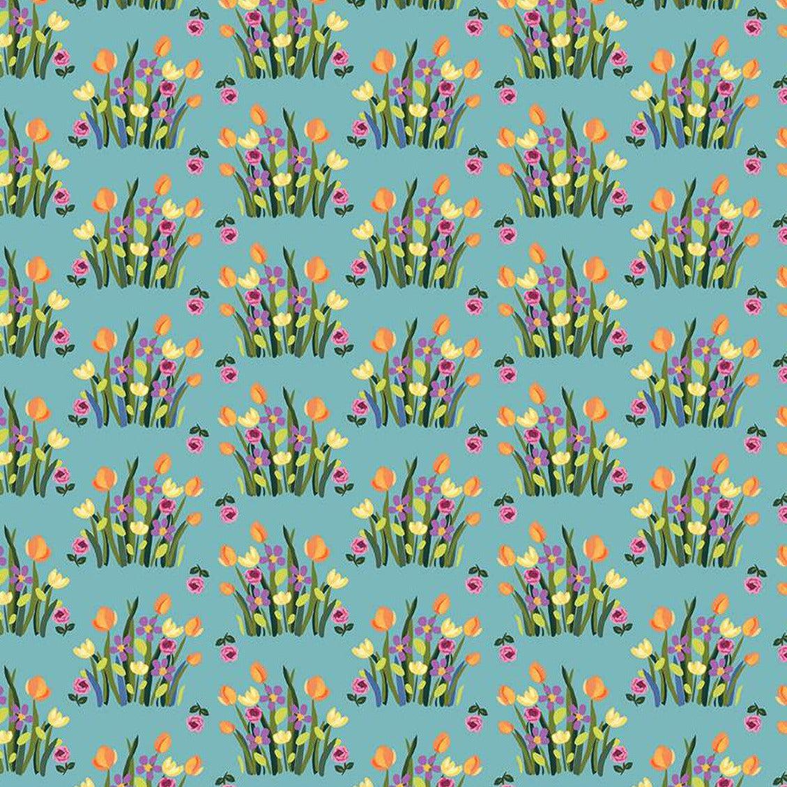 Floralicious Aqua Floral Stems Fabric