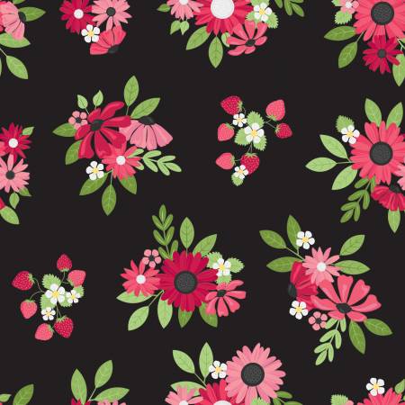 Flour and Flower Black Main Fabric-Riley Blake Fabrics-My Favorite Quilt Store
