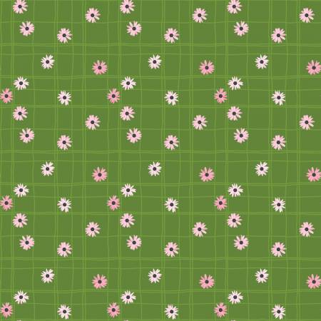 Flour and Flower Green Flower Grid Fabric