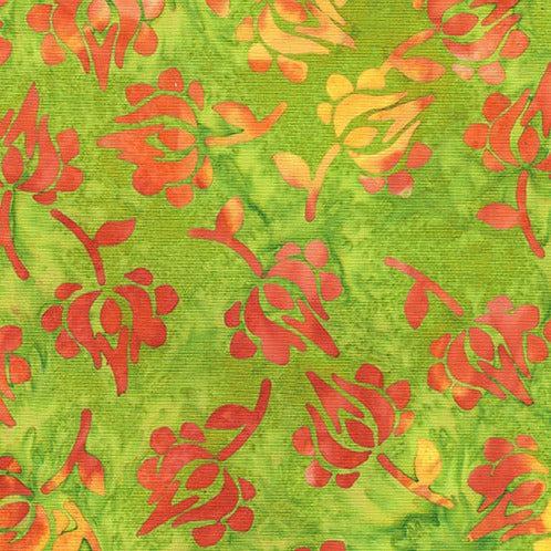 Flourish Green Multi Tulip Floral Batik Fabric