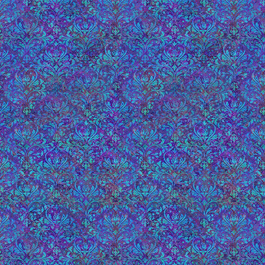 Flourish Purple Peacock Damask Wallpaper Fabric