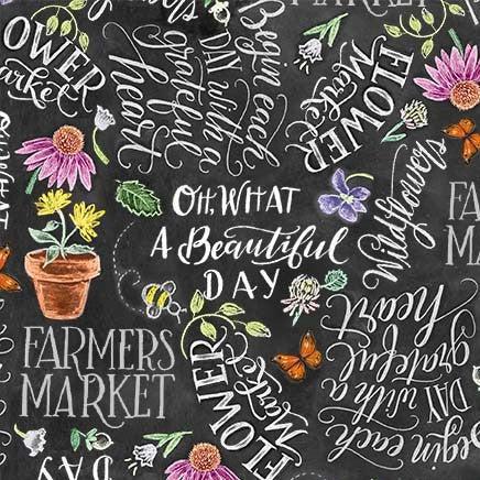 Flower Market Black Beautiful Day Fabric