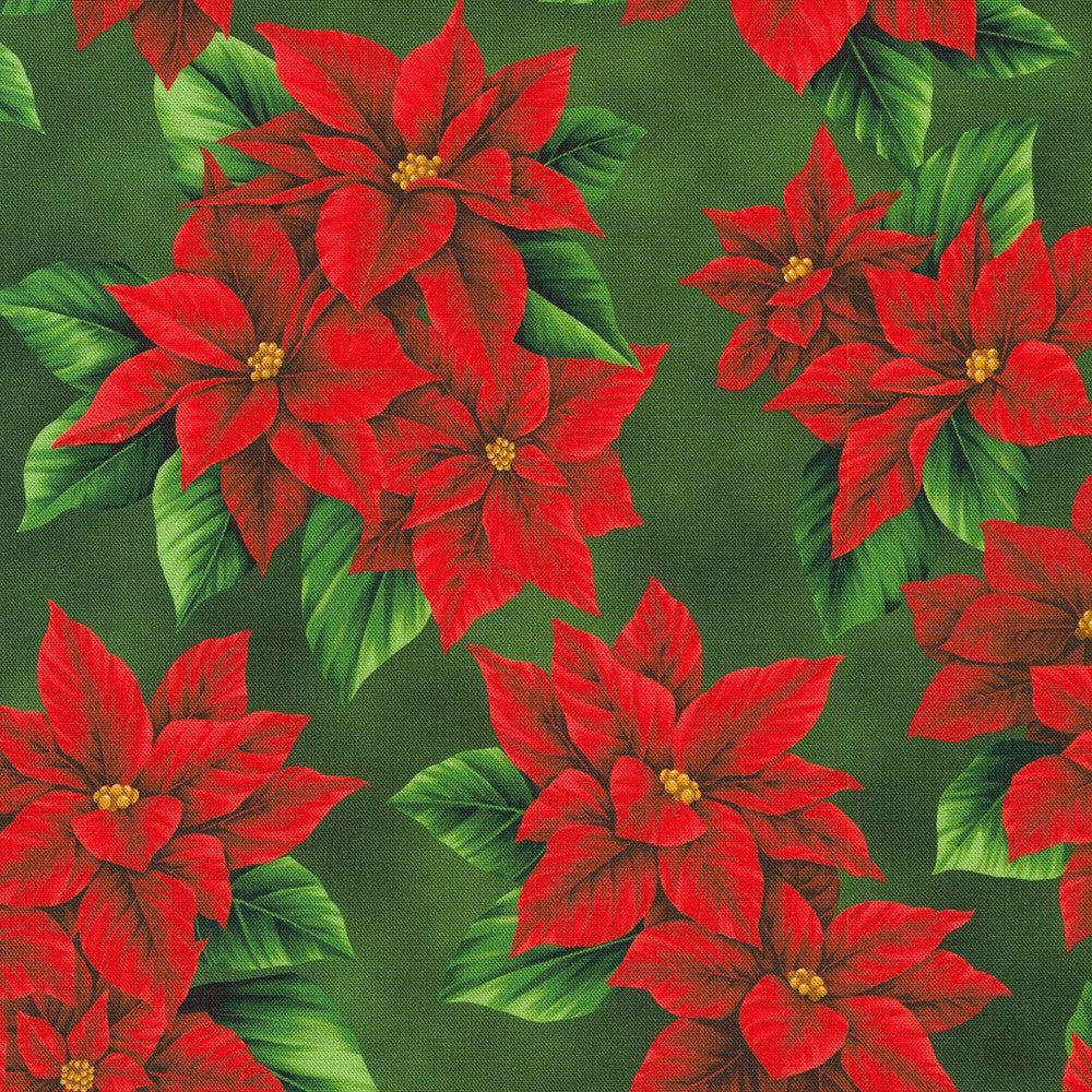 Flowerhouse:Vintage Christmas Green Poinsettias Fabric