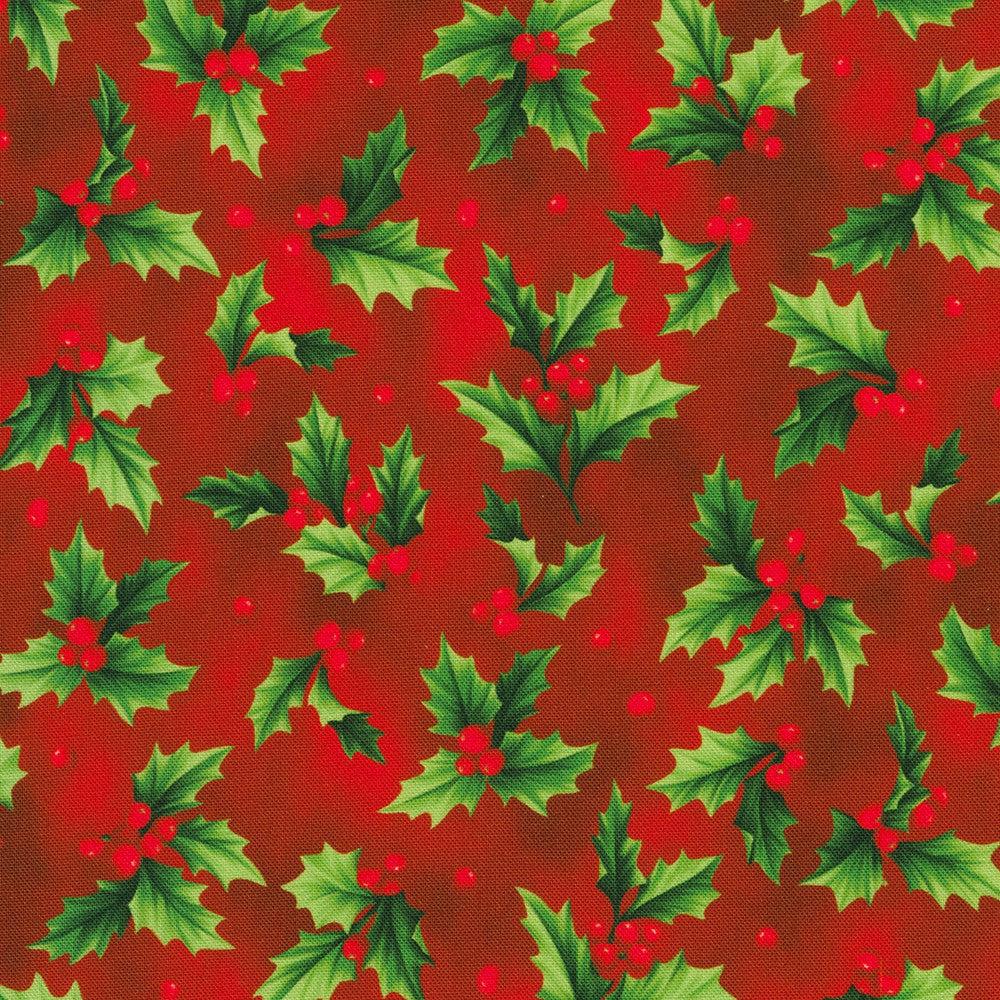 Flowerhouse:Vintage Christmas Red Holly Fabric-Robert Kaufman-My Favorite Quilt Store