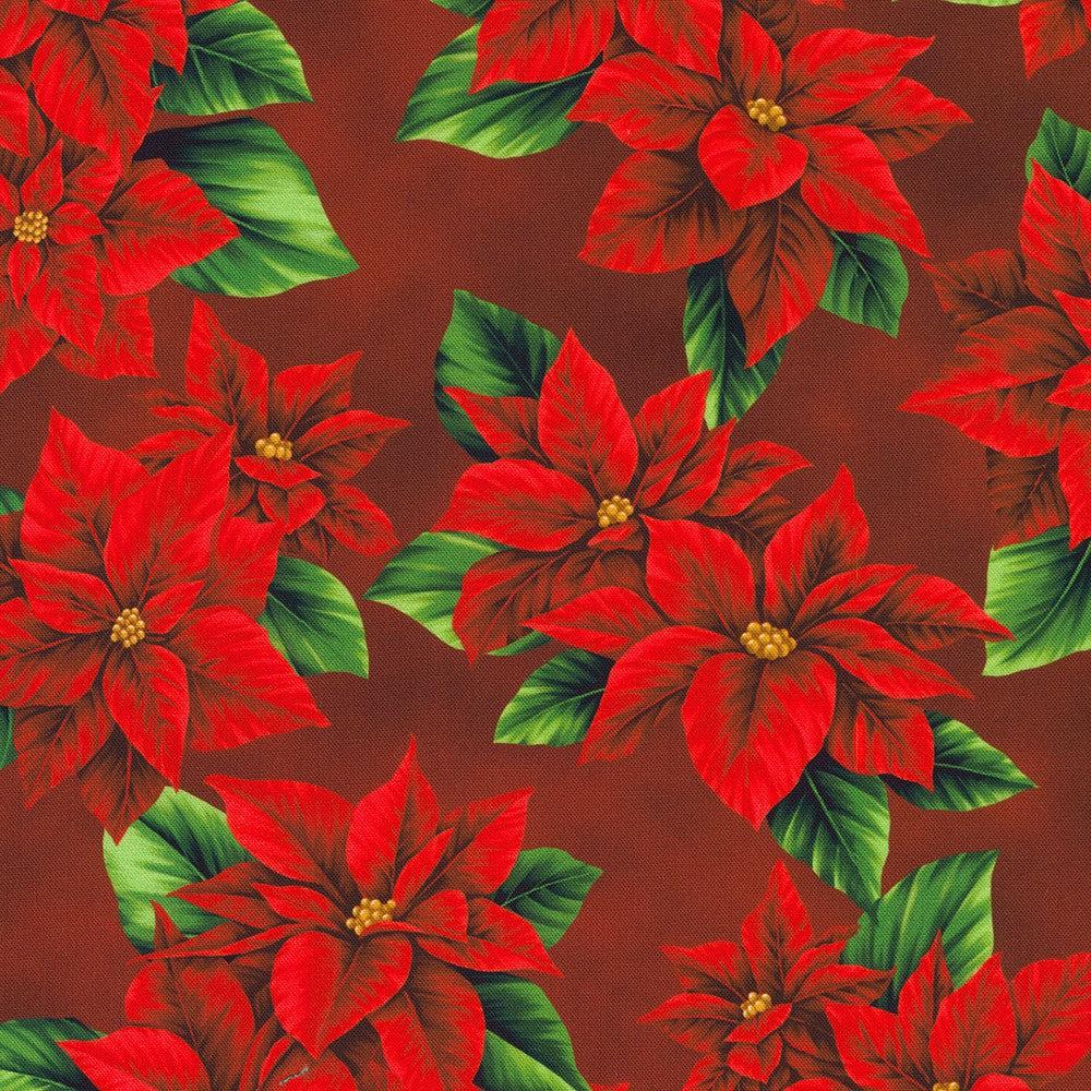 Flowerhouse:Vintage Christmas Red Poinsettias Fabric-Robert Kaufman-My Favorite Quilt Store
