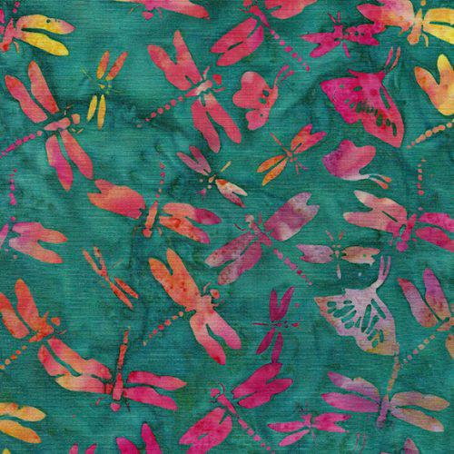 Flutter Wings Teal Bermuda Dragonfly and Butterfly Batik Fabric