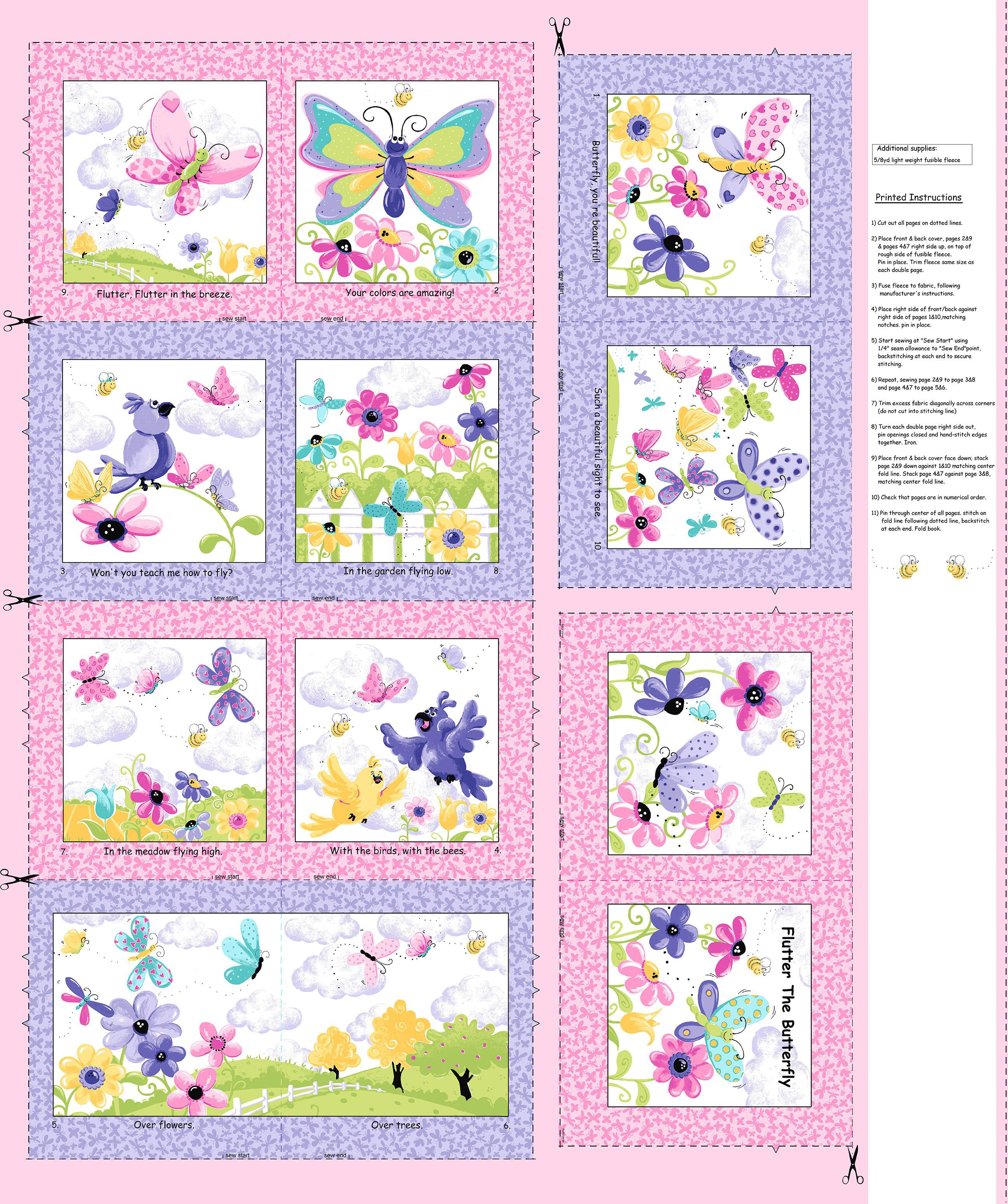 Flutter the Butterfly Book Panel 36"x 43/44"-Susybee-My Favorite Quilt Store