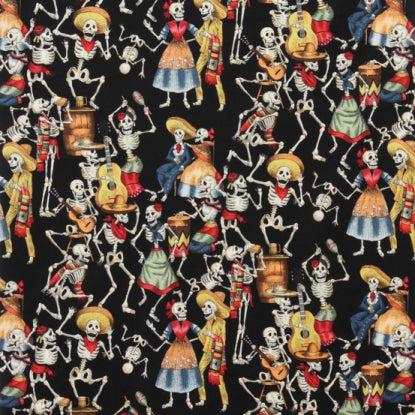 Folklorico Black Fiesta De Los Muertos Fabric