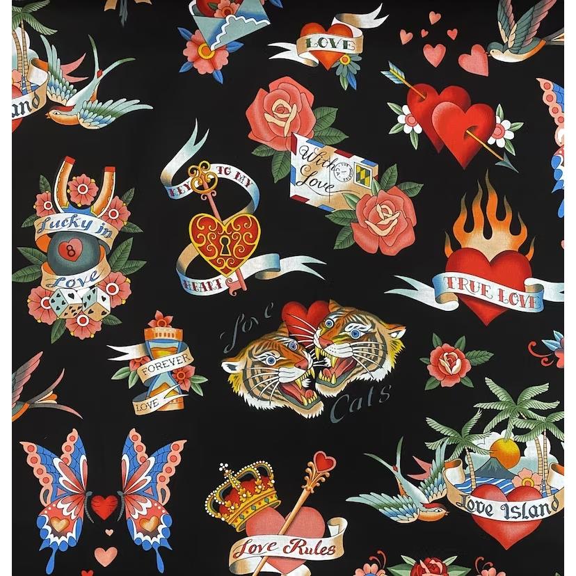 Folklorico Black True Love Fabric