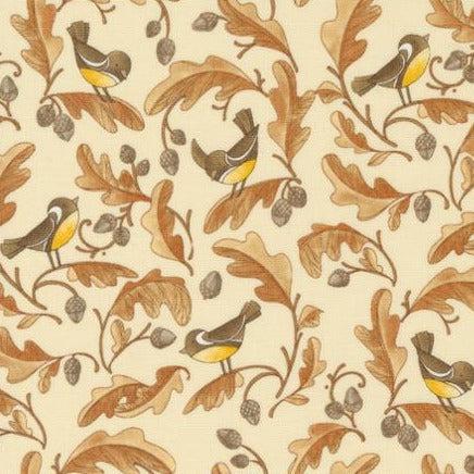 Forest Frolic Cream Chickadees and Acorns Fabric-Moda Fabrics-My Favorite Quilt Store