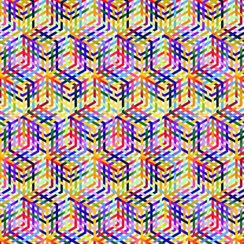Fractal Forest White Plaid Cubes Digital Fabric