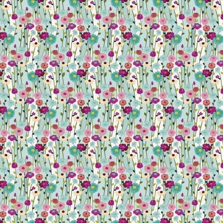 Fragrant Fields Aqua Flowers Fabric-Riley Blake Fabrics-My Favorite Quilt Store