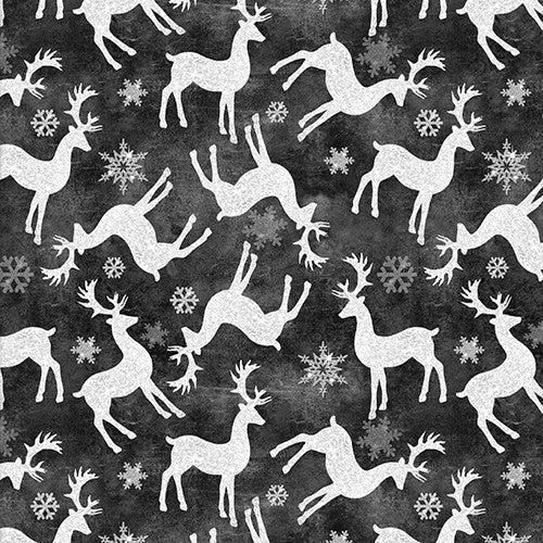 French Countryside Christmas Charcoal Tossed Reindeer Fabric