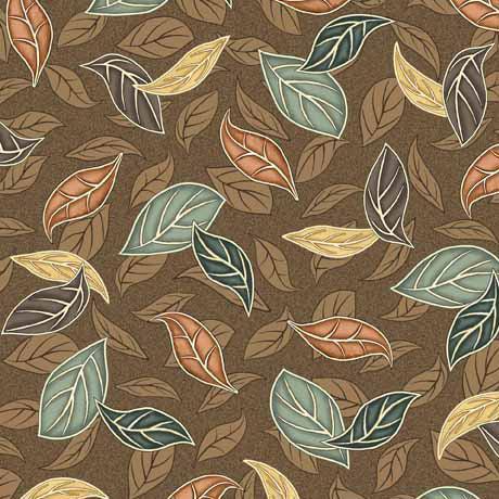 Frond Nouveau Brown Tossed Leaves Fabric