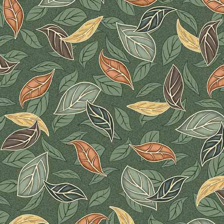 Frond Nouveau Spruce Tossed Leaves Fabric