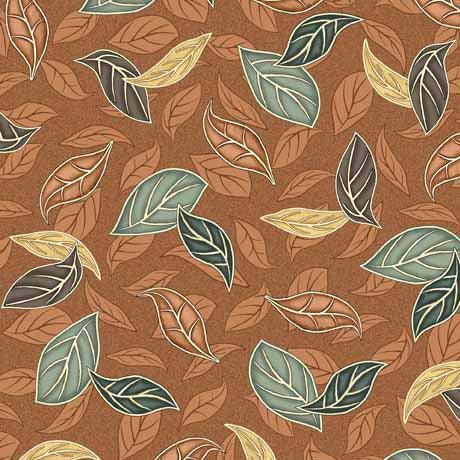 Frond Nouveau Terracotta Tossed Leaves Fabric