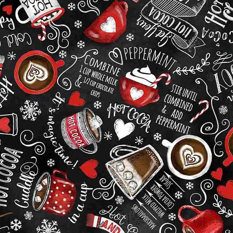 Frosty Delights Black Hot Chocolate Winter Drinks Fabric