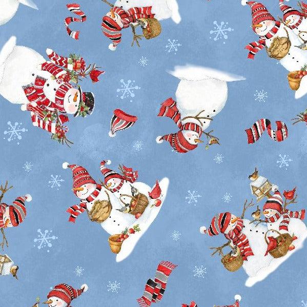 Frosty Frolic Blue Snowmen Toss Fabric