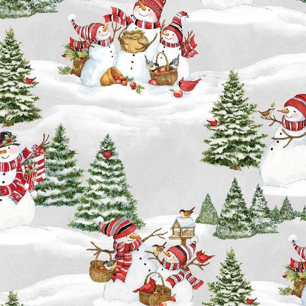 Frosty Frolic Light Gray Scenic Fabric