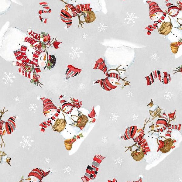 Frosty Frolic Light Gray Snowmen Toss Fabric-Wilmington Prints-My Favorite Quilt Store