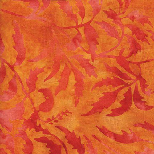 Full Bloom Parsley Orange and Red Batik Fabric