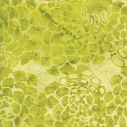 Full Bloom Peonies Light Green Batik Fabric